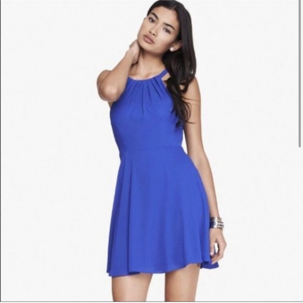 Express Royal Blue Fit And Flare Halter Dress Size 6